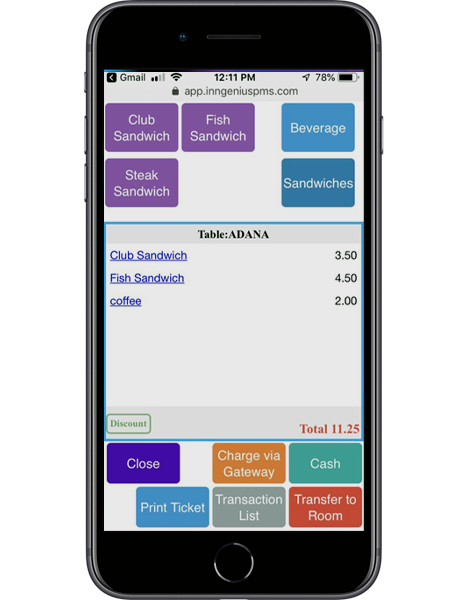 InnGenius Mobile POS Screen